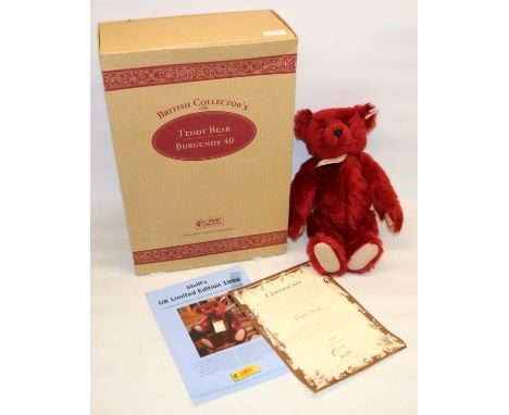 Steiff Burgundy Teddy Bear, British Collectors. Limited edition 314/3000, 1998, H40cm. Boxed with certificate 