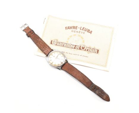 A vintage Favre-Leuba geneve Datic stainless steel wristwatch. The watch having a circular silvered dial with baton indices, 