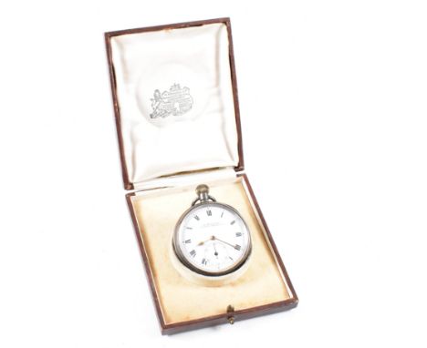 A hallmarked silver H Samuel Manchester Acme Level pocket watch. The watch having a circular white dial with black Roman nume