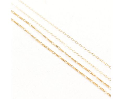 An 18ct and 9ct yellow gold chain necklaces. The first chain comprised of flat uniform figaro curb links united by a spring r