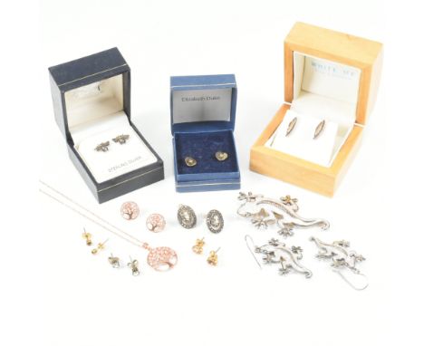 A collection of 925 silver and white metal jewellery. The jewellery to include a pair of sterling silver earrings in the form