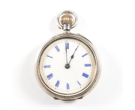 An early 20th century 925 silver fob pocket watch. Enamel dial with Roman numeral chapter ring having Breguet hands. Crown wi