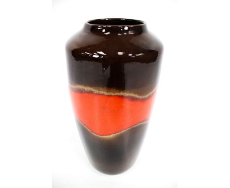 Vintage Retro : A large West German brown and burnt orange banded vase. '517-45', H44cm 