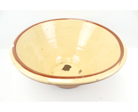A large vintage terracotta pancheon cream glazed bread proving mixing bowl. Diameter 52cm H26cm
