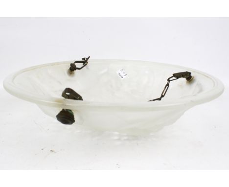 A French frosted glass lamp shade. With floral decoration, signed 'Ros', Diameter 35cm