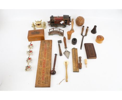 A quantity of interesting miscellanea. Including a mahogany mounted book-shaped paperweight; a 'Will's Star Cigarettes' cribb