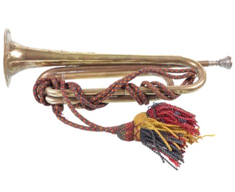 West Indian World War II brass bugle with tassels. Presented to the Bahamas defence force by Edward 'Duke of Windsor' governo