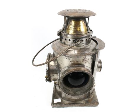 A vintage railway lamp. Marked 'The Non Sweating A D Lake Lamp, Chicago', with a handle to the top, H34cm (excluding handle)