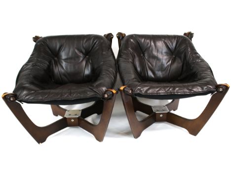 Vintage Retro : Odd Knutsen for Hjellegjerde, pair of Luna chairs. Designed in the 1970s but of late 1990s construction, in l