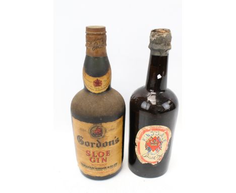 Two vintage bottles of alcohol. Comprising Gordon's Sloe Gin and King's Ale 1902