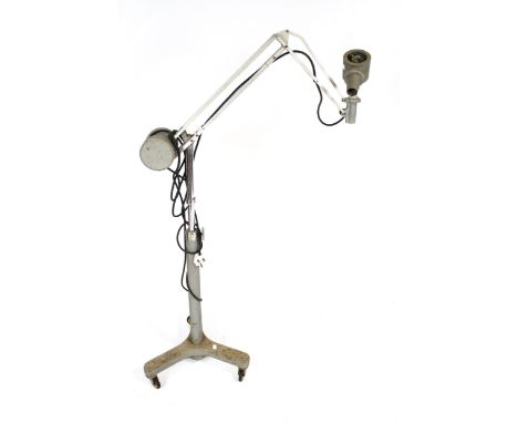 Vintage Industrial : A Keeler floor standing tripod lamp. With anglepoise style adjustable height, adjustable directional lig