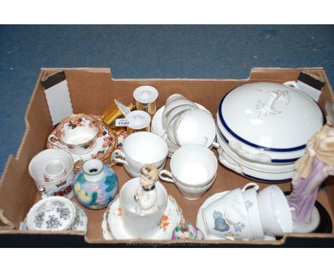 A quantity of china including two Falconware lidded Tureens, Royal Worcester gilt cruet, part Argyle and other teasets, Leona