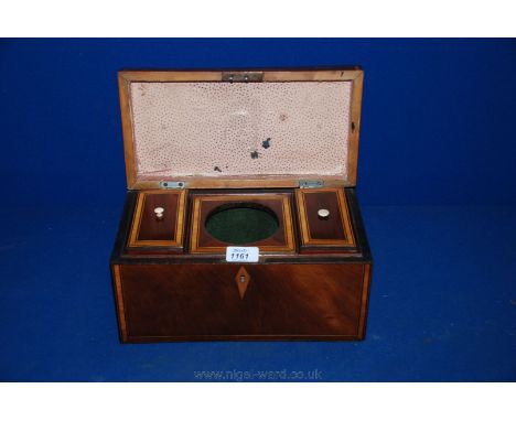 A Georgian Rosewood and Mahogany Tea Caddy with inlaid banding.