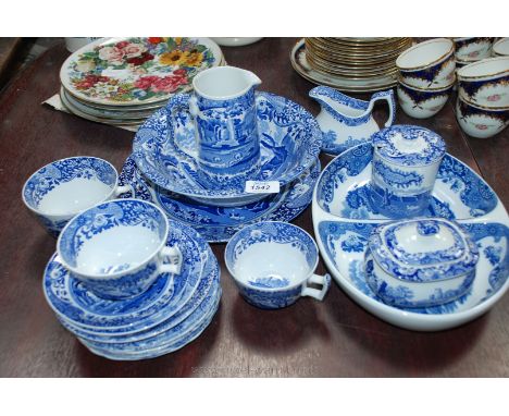 Eighteen pieces of blue and white Italian pattern Spode china including Jugs, Bowls, preserve Pot, Cups and saucers, etc.