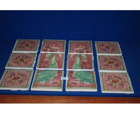 A complete set of ten art nouveau Fireplace Tiles by Alphonse Mucha, Spring design