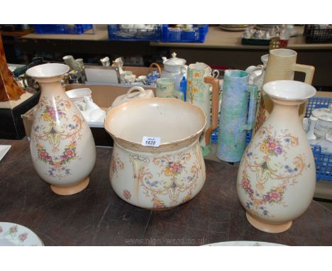 A pair of early Crown Ducal vases and a large planter.
