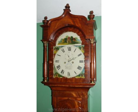 A good William lV Mahogany longcase Clock, having triple finial moulding to the top, arch fret-cut door with single pane in t