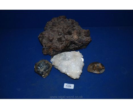 Three crystallised Rocks plus a Fossil