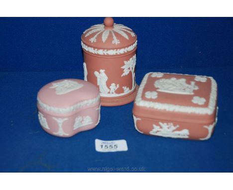 Three pink Wedgwood Jasperware trinket Pots