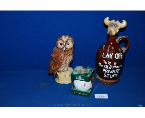 A Tawny Owl Whyte and McKay Scotch Whisky Decanter 6 1/2" unopened, a boxed Scotch Whiskey Old St. Andrews golf ball decanter