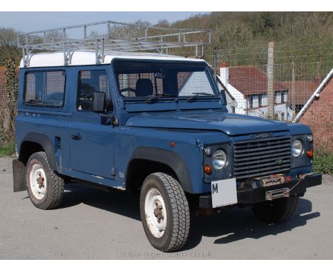 A Landrover 90 Defender hardtop with rear bench seats, M443 LPR, blue, diesel turbo, First reg'd. 10/05/1995, 68,633 mileage,