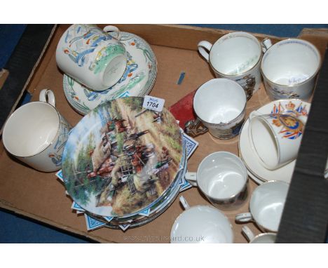 A quantity of china including two large Cups and saucers - 'Farmers Arms' and 'God speed the Plough', Wedgwood Cup and Saucer