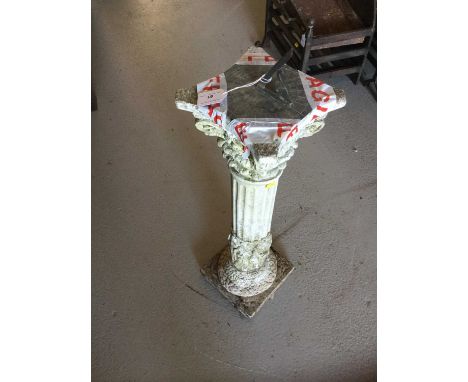 Concrete sundial, the brass sundial on classical form column, total height 79cm high