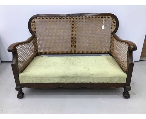 1920s / 30s bergere sofa, together with a ladder back elbow chair. (2)Condition report: Frame of sofa is sound but has variou