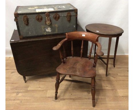 Early 20th century beech and elm captains chair, on turned supports, stamped to read RR31, together with  a 19th century drop