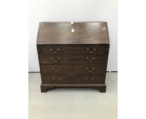 George III mahogany bureau, with fitted interior and four graduated drawers on bracket feet, 100cm wide x 54cm deep x 91cm hi