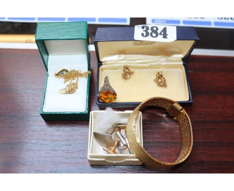 Pair of 9ct Gold Pearl set earrings and assorted jewellery and a wristwatch 