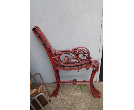 Pair of Cast Iron Red Painted Bench ends 