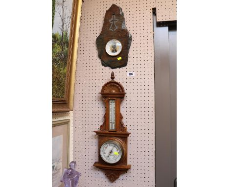 French slate barometer &amp; carved wooden barometer by R J Robson, Liverpool 