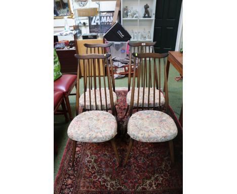 Set of 4 Ercol Shaker style chairs with upholstered removable seats 