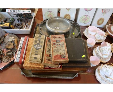 Collection of 19thC and later Silver plated tableware inc. Boxed Flatware, Galleried trays, Roberts Radio etc 
