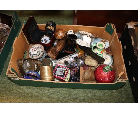 Box of assorted ceramics and bygones to include Poole Otter, Marutomoware, Studio Pottery etc 