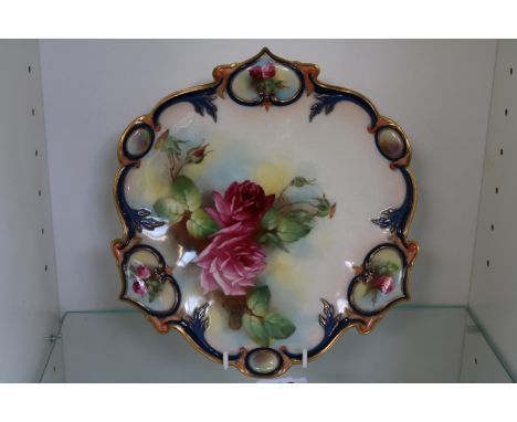 Royal Worcester 19th century gilt rose pattern hand painted plate signed M Blake 