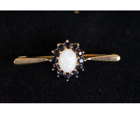 9ct Gold opal &amp; sapphire pin brooch 