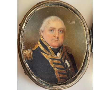 From the Collection of Admiral Grindall and by descent. A Portrait Miniature of Admiral Grindall. By Stephen Taylor. Inscribe