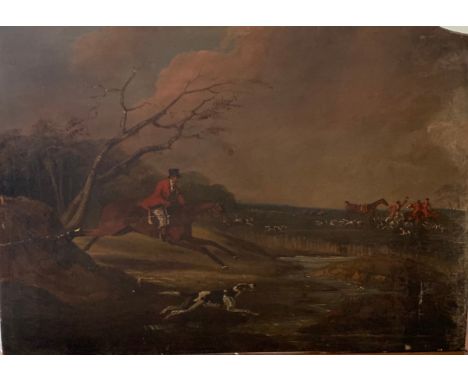 [?] A Hunting Scene (Henry Alken Senior (1785- 1851)). Oil on panel.&nbsp;Signed indistinctly lower left.&nbsp; Dimensions: U