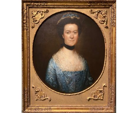 Portrait of Catherine Warneford, née Calverley, of Warneford Place, half-length, in a blue silk dress, and a lace fichu, with