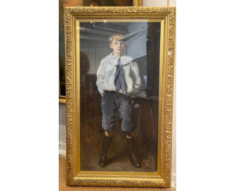 Frank Thomas Copnall (1870-1949).&nbsp;A Portrait of a young boy in blue. Oil on canvas, in a large glazed period frame.&nbsp