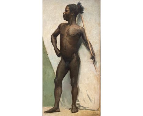 [?] Portrait of A Melanesian (?), standing proudly full length. (Circle of John Singer Sargent). Circa 1880. Oil on canvas.&n