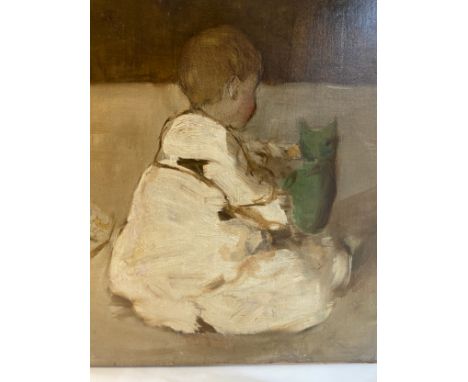 [?] Portrait of a Child with a Toy. Attributed to Nikolaos Gyzis (1842 - 1901).&nbsp;Oil on canvas. Unframed. Dimensions: 16 