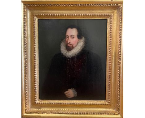 A Portrait of Francis Walsingham (C. 1532-1590), statesman and spymaster to Queen Elizabeth I. &nbsp;Oil on bevelled oak pane
