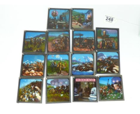 MILITARY, BOER WAR 14 X COLOURED GLASS MAGIC LANTERN SLIDES