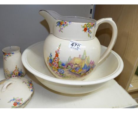 VINTAGE CERAMIC WASH JUG, BOWL & BEAKER