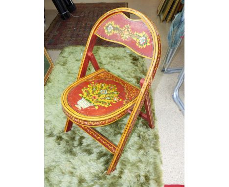 PAINTED FOLK ART WOODEN FOLDING CHAIR