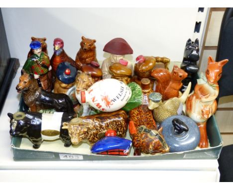 QUANTITY OF CERAMIC, MAINLY WHISKY DRINKS DECANTERS, SOME WITH CONTENTS