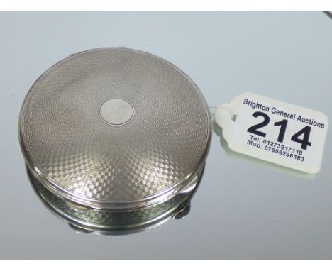 HALL MARKED SILVER ENGINE TURNED POWDER COMPACT, LONDON 1948-49 DAVID SUTTON & SONS, TOTAL WEIGHT 80.96 grams